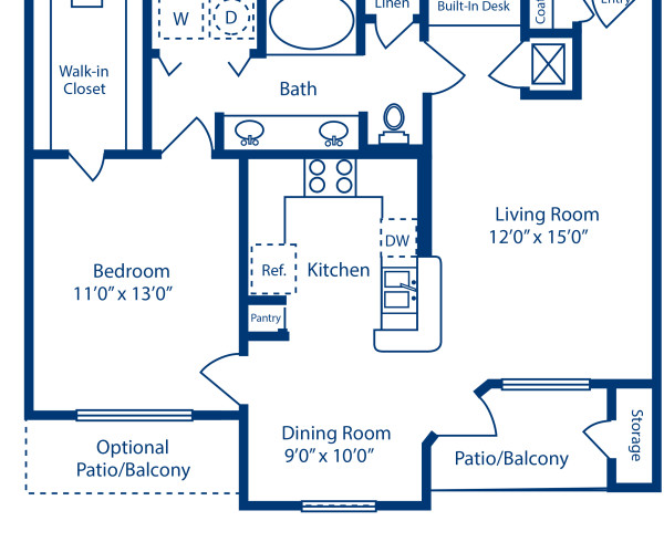 Blueprint of C2 Floor Plan, 1 Bedroom and 1 Bathroom at Camden Holly Springs Apartments in Houston, TX