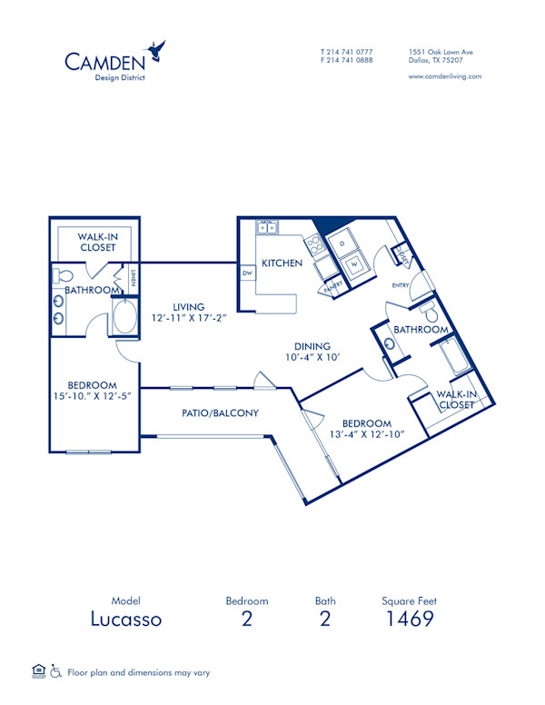 Blueprint of Lucasso Floor Plan, 2 Bedrooms and 2 Bathrooms at Camden Design District Apartments in Dallas, TX