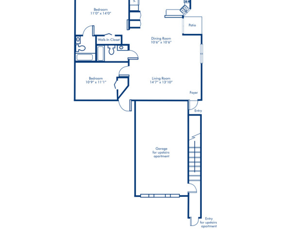 Blueprint of Cedar Key II Floor Plan, 2 Bedrooms and 2 Bathrooms at Camden Plantation Apartments in Plantation, FL