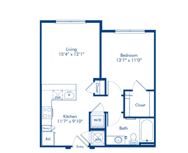 Blueprint of A2.4 Floor Plan, 1 Bedroom and 1 Bathroom at Camden Gallery Apartments in Charlotte, NC