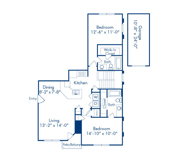 Blueprint of B3 Floor Plan, 2 Bedrooms and 2 Bathrooms at Camden Legacy Park Apartments in Plano, TX