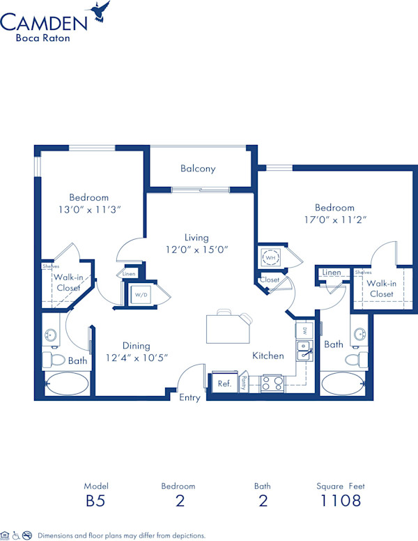 Blueprint of The C-1.1 Floor Plan, 2 Bedrooms and 2 Bathrooms at Camden Boca Raton Apartments in Boca Raton, FL