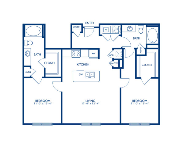 Blueprint of San Jacinto.2 Floor Plan, 2 Bedrooms and 2 Bathrooms at Camden Travis Street Apartments in Houston, TX