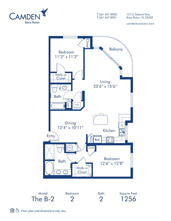 Blueprint of The B-2 Floor Plan, 2 Bedrooms and 2 Bathrooms at Camden Boca Raton Apartments in Boca Raton, FL