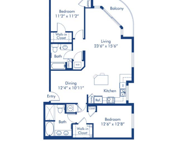 Blueprint of The B-2 Floor Plan, 2 Bedrooms and 2 Bathrooms at Camden Boca Raton Apartments in Boca Raton, FL