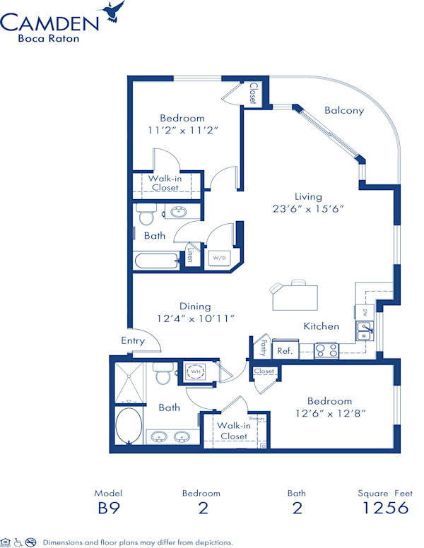 Blueprint of The B-2 Floor Plan, 2 Bedrooms and 2 Bathrooms at Camden Boca Raton Apartments in Boca Raton, FL