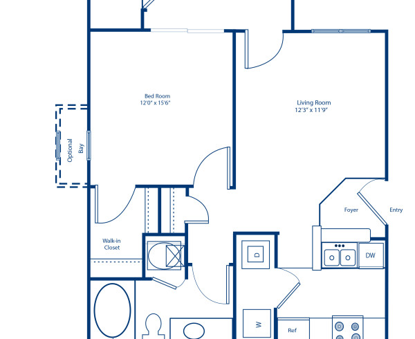 Blueprint of 1.1A Floor Plan, 1 Bedroom and 1 Bathroom at Camden Westwood Apartments in Morrisville, NC