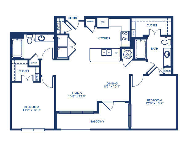 Blueprint of B6.1 Floor Plan, 2 Bedrooms and 2 Bathrooms at Camden Victory Park Apartments in Dallas, TX