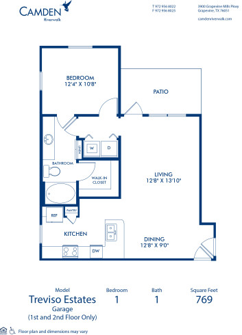 Blueprint of Treviso Estates  - Garage Floor Plan, 1 Bedroom and 1 Bathroom at Camden Riverwalk Apartments in Grapevine, TX