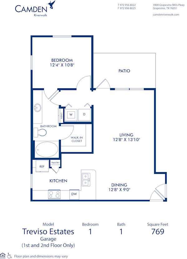 Blueprint of Treviso Estates  - Garage Floor Plan, 1 Bedroom and 1 Bathroom at Camden Riverwalk Apartments in Grapevine, TX