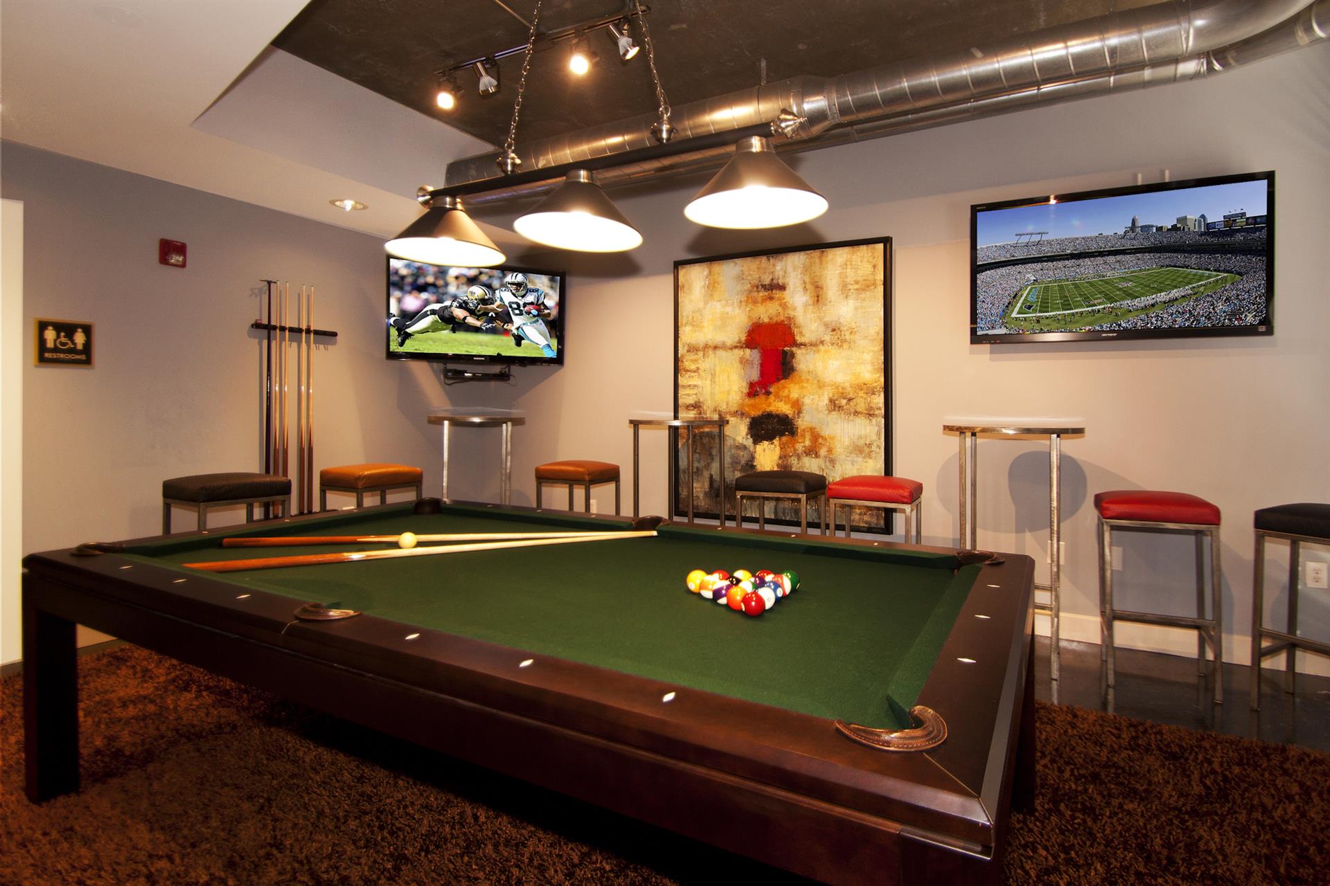 Billiards Table in Recreation Room at Camden Cotton Mills