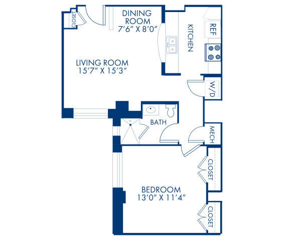 Blueprint of 1.1ED Floor Plan, 1 Bedroom and 1 Bathroom at Camden Roosevelt Apartments in Washington, DC