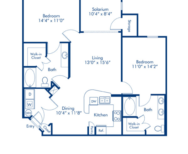 Blueprint of Union Floor Plan, 2 Bedrooms and 2 Bathrooms at Camden Town Square Apartments in Kissimmee, FL