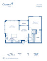Blueprint of The A1.1 Floor Plan, 1 Bedroom and 1 Bathroom at Camden Foothills Apartments in Scottsdale, AZ