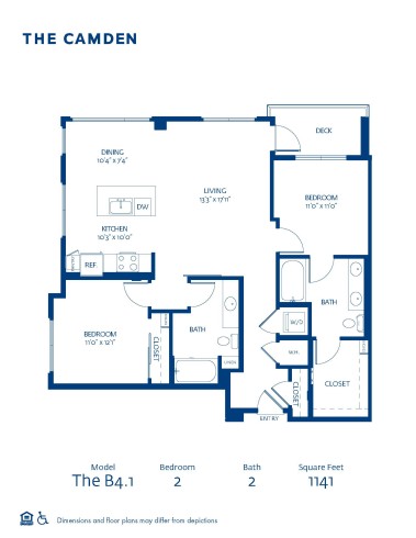 Bluerprint of B4.1 Floor Plan, 2 Bedroom, 2 Bathroom Apartment Home at The Camden in Hollywood, CA