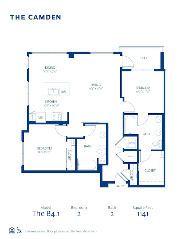 Bluerprint of B4.1 Floor Plan, 2 Bedroom, 2 Bathroom Apartment Home at The Camden in Hollywood, CA