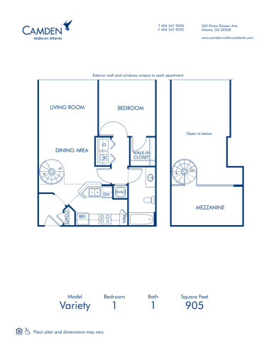 Blueprint of Variety Floor Plan, 1 Bedroom and 1 Bathroom at Camden Midtown Atlanta Apartments in Atlanta, GA