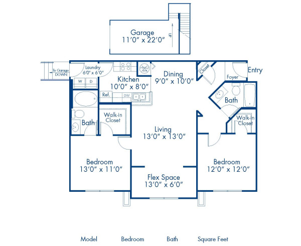 Blueprint of Mayaro - G Floor Plan, 2 Bedrooms and 2 Bathrooms at Camden Royal Palms Apartments in Brandon, FL