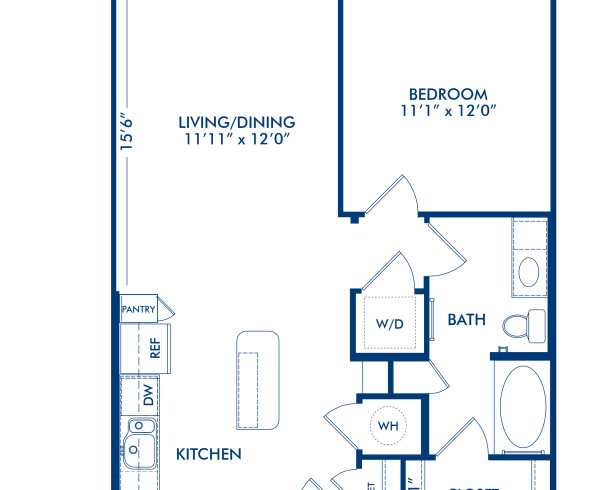 Blueprint of Arden 3 Floor Plan, 1 Bedroom and 1 Bathroom at Camden Belmont Apartments in Dallas, TX