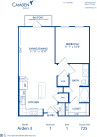 Blueprint of Arden 3 Floor Plan, 1 Bedroom and 1 Bathroom at Camden Belmont Apartments in Dallas, TX