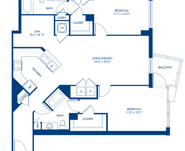 Blueprint of B15D Floor Plan, 2 Bedrooms and 2 Bathrooms at Camden South Capitol Apartments in Washington, DC