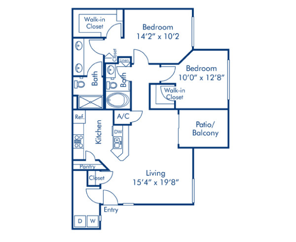Blueprint of B1 Floor Plan, 2 Bedrooms and 2 Bathrooms at Camden Legacy Apartments in Scottsdale, AZ