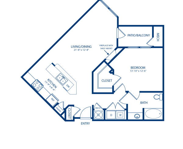 Blueprint of Brisbane Floor Plan, 1 Bedroom and 1 Bathroom at Camden Dulles Station Apartments in Herndon, VA