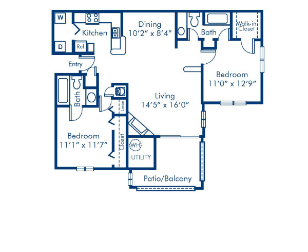 Blueprint of 2.2A Floor Plan, 2 Bedrooms and 2 Bathrooms at Camden Touchstone Apartments in Charlotte, NC