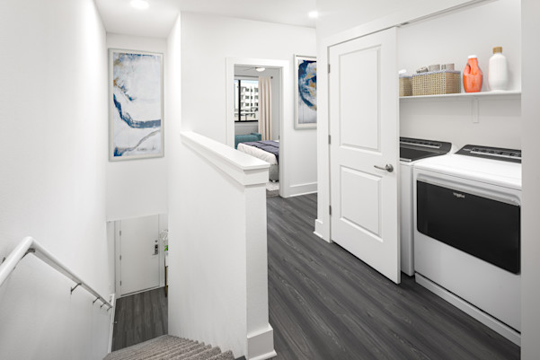 Camden North End Apartments North Scottsdale AZ Townhome interiors with stairs and wood-like flooring throughout