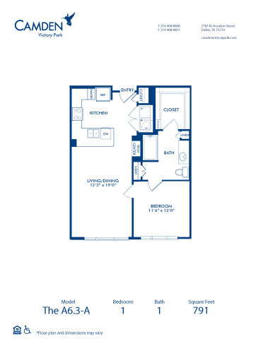 Blueprint of A6.3-A Floor Plan, 1 Bedroom and 1 Bathroom at Camden Victory Park Apartments in Dallas, TX