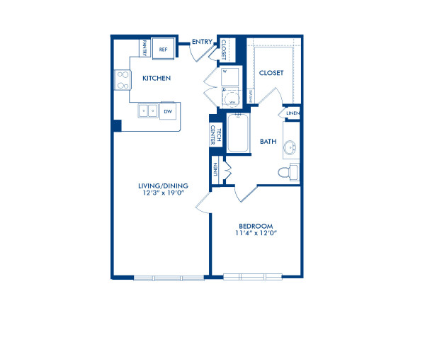 Blueprint of A6.3-A Floor Plan, 1 Bedroom and 1 Bathroom at Camden Victory Park Apartments in Dallas, TX