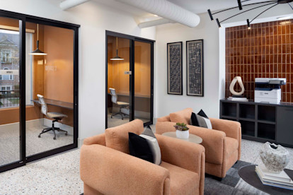 Community workspace private offices and wifi cloud printer at Camden Farmers Market apartments in Dallas, Tx