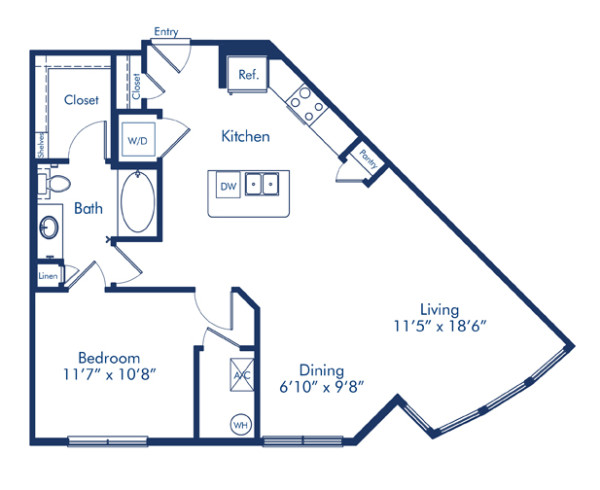 Blueprint of Colfax Floor Plan, 1 Bedroom and 1 Bathroom at Camden Lincoln Station Apartments in Lone Tree, CO