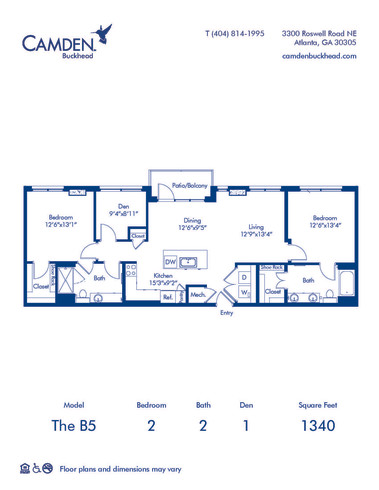 Camden Buckhead apartments Atlanta, Georgia 2 bedroom, 2 bath, floor plan B5