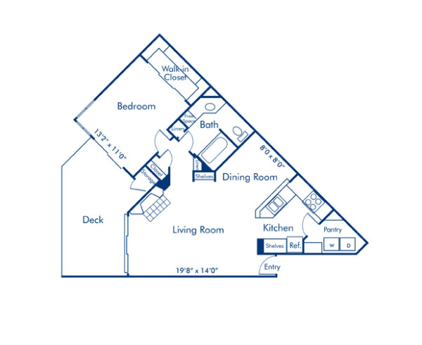 Blueprint of 1C Floor Plan, 1 Bedroom and 1 Bathroom at Camden Gaines Ranch Apartments in Austin, TX