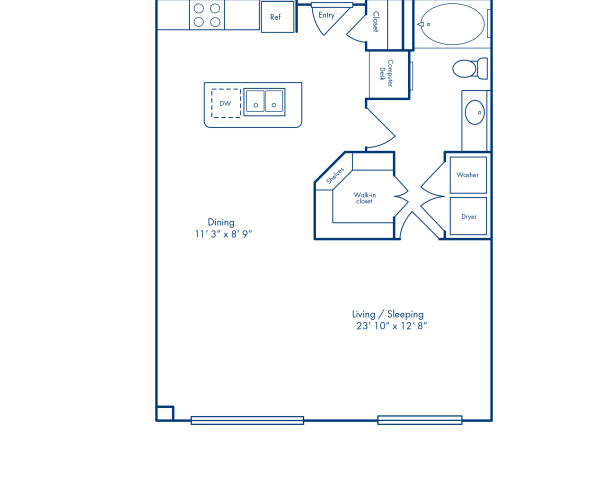Blueprint of Chicago Floor Plan, Studio with 1 Bathroom at Camden City Centre Apartments in Houston, TX