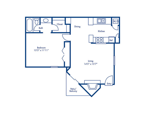 Blueprint of F Floor Plan, 1 Bedroom and 1 Bathroom at Camden Valley Park Apartments in Irving, TX