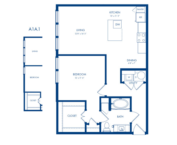 Camden Greenville Apartments, Dallas, TX, A1A Flats Floor Plan, One Bedroom-One Bathroom 