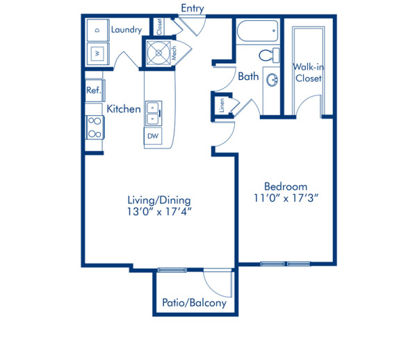 Blueprint of Grove Park Floor Plan, 1 Bedroom and 1 Bathroom at Camden Orange Court Apartments in Orlando, FL