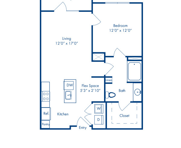 Blueprint of Virginia Floor Plan, 1 Bedroom and 1 Bathroom at Camden Buckhead Square Apartments in Atlanta, GA