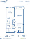 Blueprint of B1-1 Floor Plan, 1 Bedroom and 1 Bathroom at Camden Southline Apartments in Charlotte, NC
