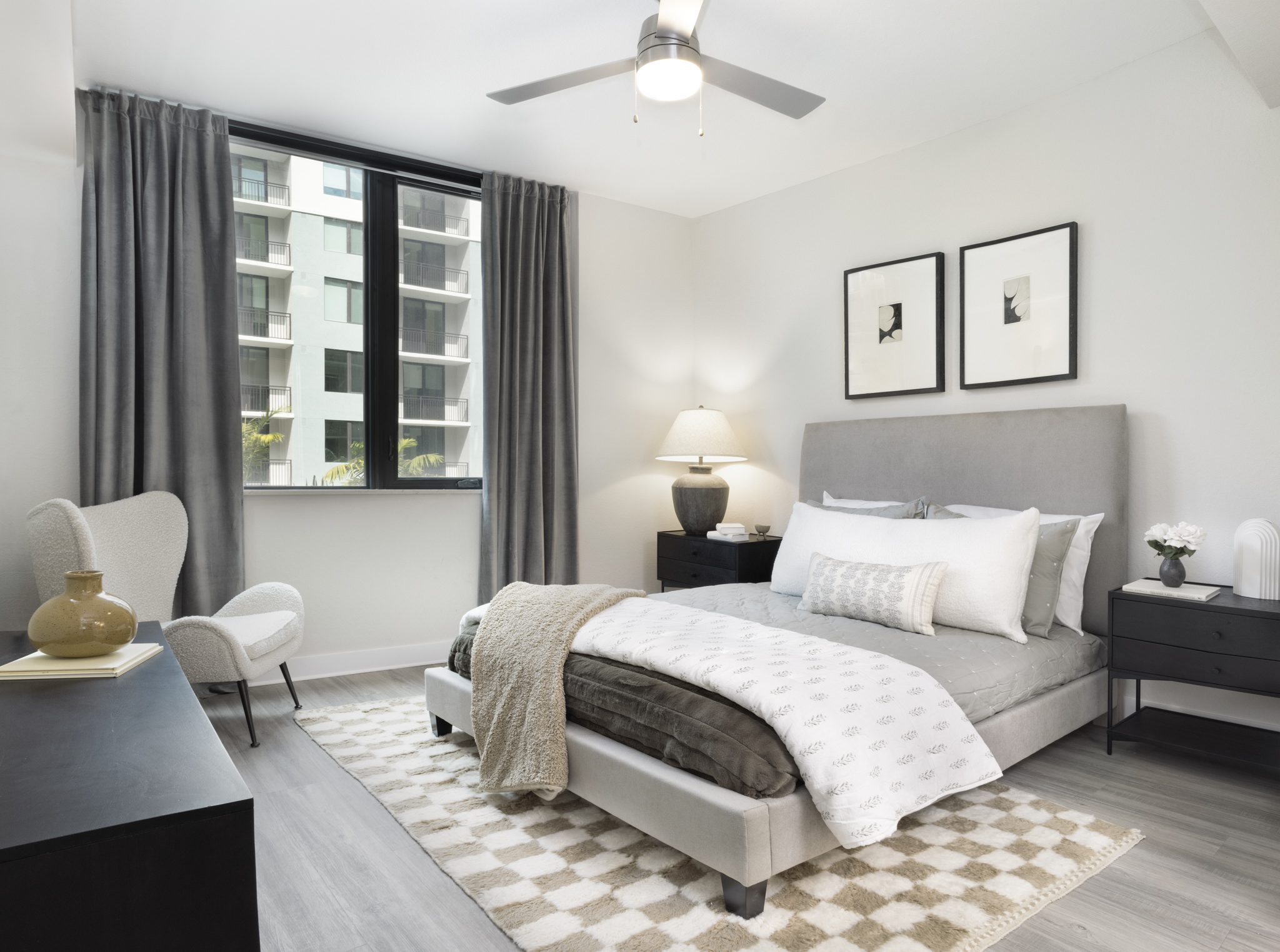 Bedroom in the B2 floor plan at Camden Atlantic apartments in Plantation, Florida.