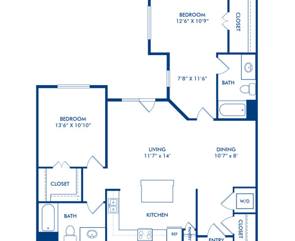 Blueprint of C3 Floor Plan, 2 Bedrooms and 2 Bathrooms at Camden Belleview Station Apartments in Denver, CO