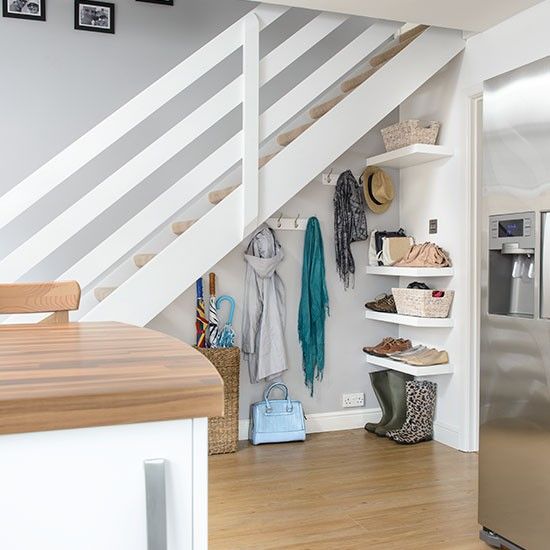 Under stairs  storage space decorating solution