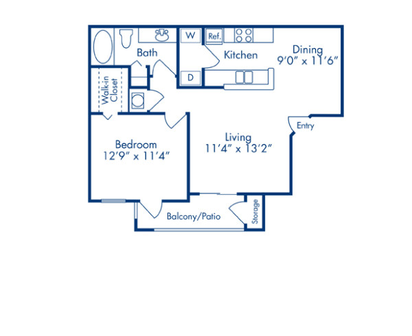 Blueprint of Sandpiper Floor Plan, 1 Bedroom and 1 Bathroom at Camden Preserve Apartments in Tampa, FL