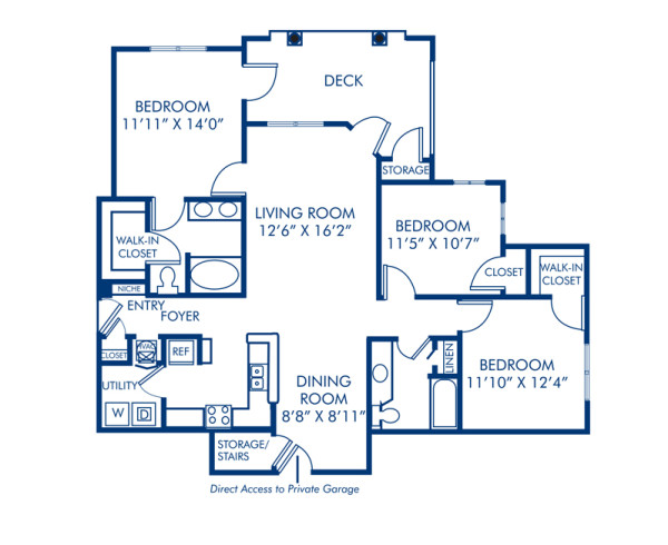 Blueprint of 3.2S Floor Plan, 3 Bedrooms and 2 Bathrooms at Camden Stonecrest Apartments in Charlotte, NC