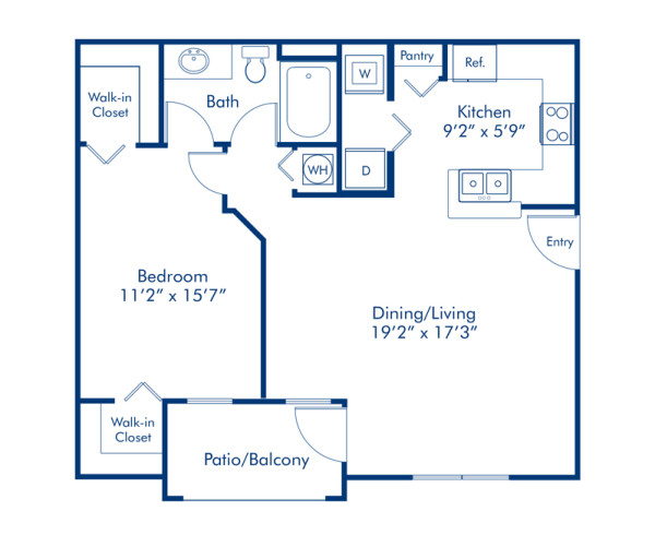 Blueprint of Sophia Floor Plan, 1 Bedroom and 1 Bathroom at Camden Visconti Apartments in Tampa, FL