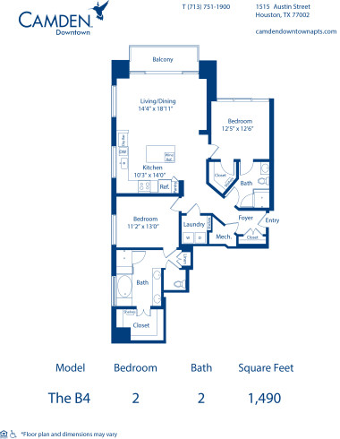 Camden Downtown Houston apartments two bedroom floor plan B4