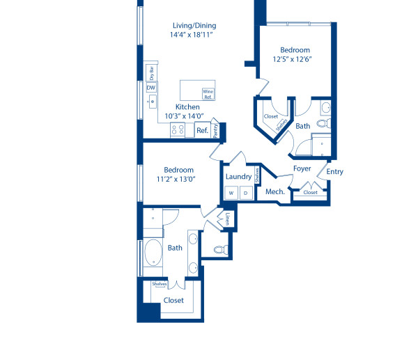 Camden Downtown Houston apartments two bedroom floor plan B4