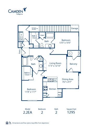 Blueprint of 2.2 EA Floor Plan, 2 Bedrooms and 2 Bathrooms at Camden Fallsgrove Apartments in Rockville, MD